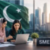 Illustration representing female technology entrepreneurship and digital innovation